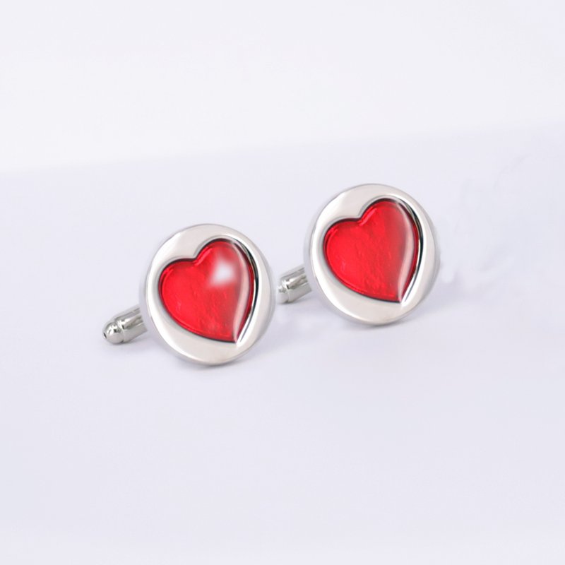 Red Heart Cufflinks - กระดุมข้อมือ - วัตถุเคลือบ สีแดง