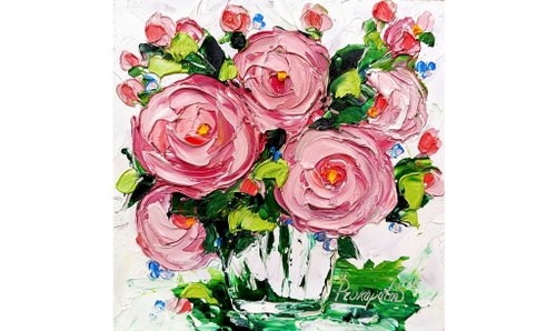 牡丹絵画牡丹オリジナルアート花の油絵花小さな壁アート