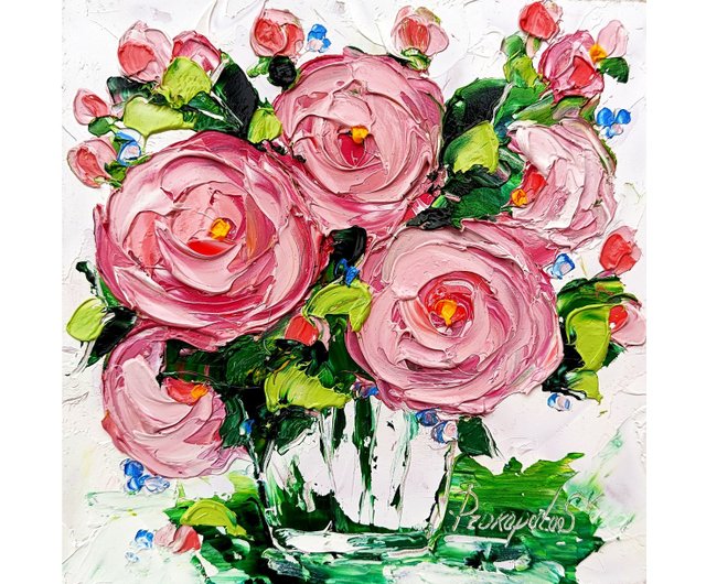牡丹絵画牡丹オリジナルアート花の油絵花小さな壁アート