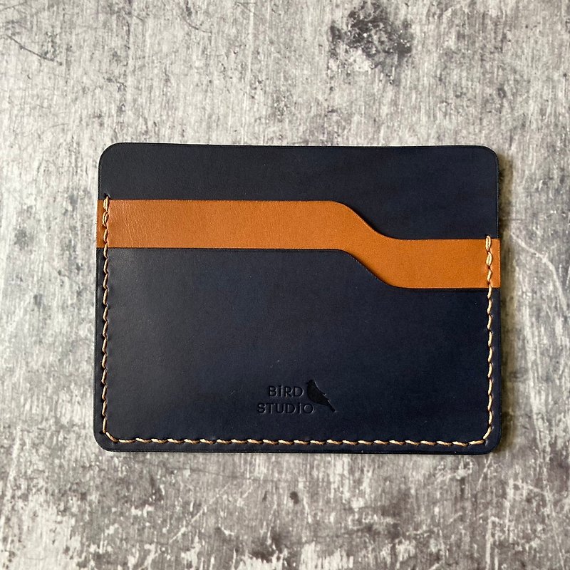 [Contrast color series] Hand-sewn vegetable tanned credit card holder/case-dark blue (two colors in total) - ID & Badge Holders - Genuine Leather 