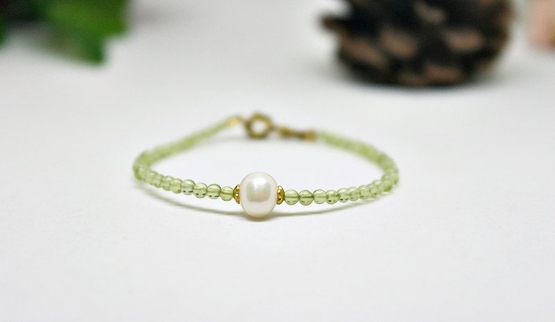 Natural stone bracelet _ x Bronze green button - Bracelets - Gemstone Green