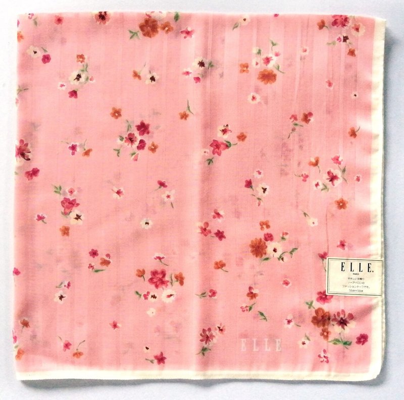 ELLE Paris Vintage Handkerchief Women Pink Floral Gift 23 x 23 inches - 絲巾 - 棉．麻 粉紅色