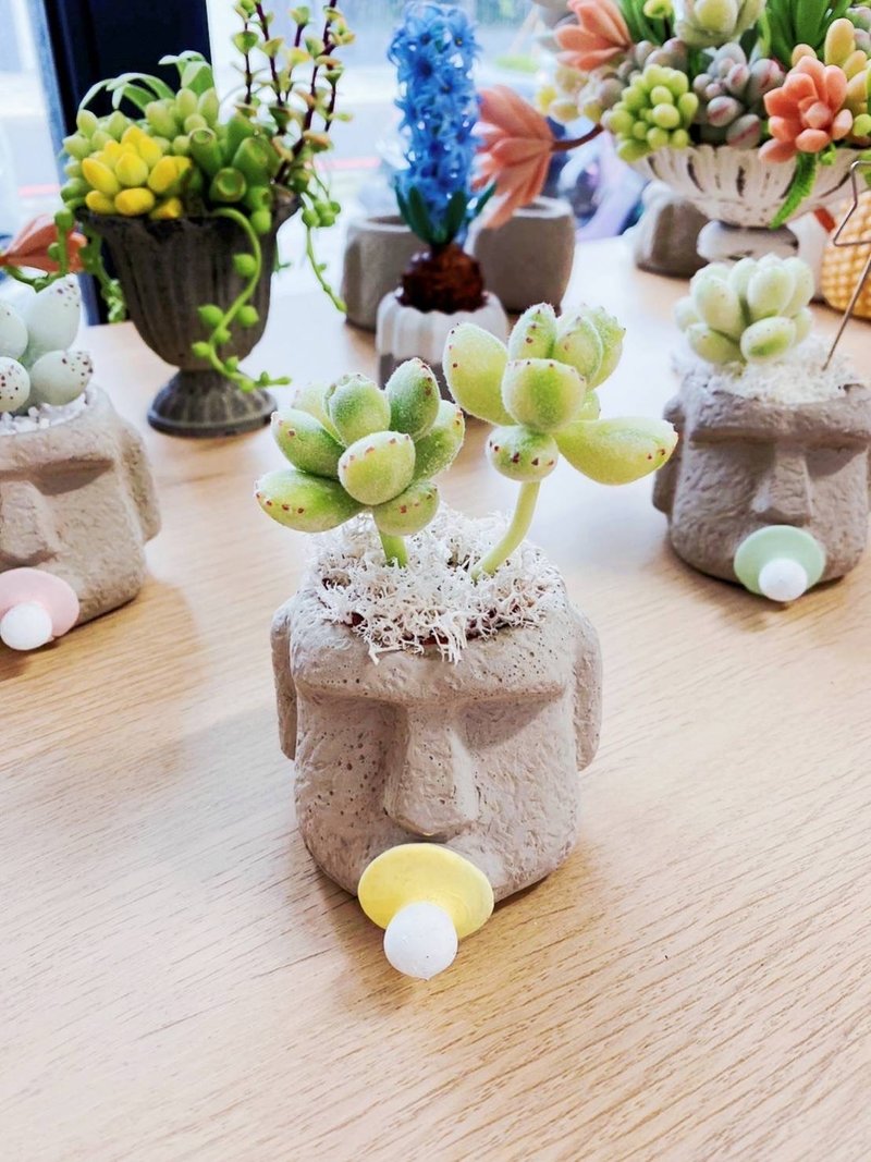 Handmade clay simulation succulent bear boy potted baby seal potted plant - ของวางตกแต่ง - ดินเหนียว สีเขียว