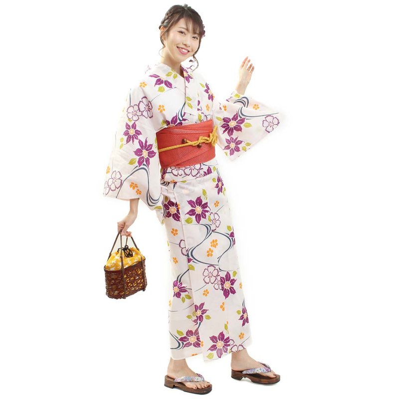 日本 和服 女性 浴衣 腰封 2件組 F Size x86-25b yukata - 其他 - 棉．麻 白色