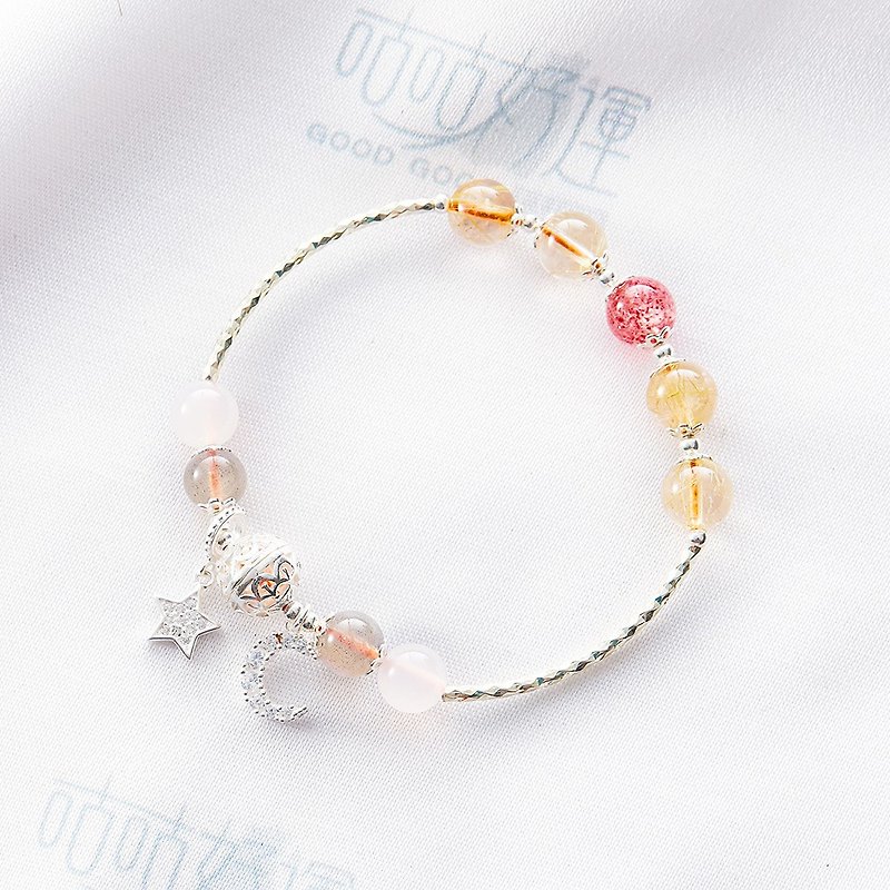 Good Luck Natural Strawberry Rose Quartz Moonstone Bracelet (Consecrated) - Bracelets - Crystal Pink
