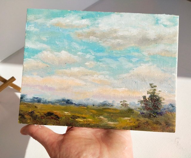 風景画 空 原画 原画 15x20cm 手繪油畫 - ショップ AnaskoArt