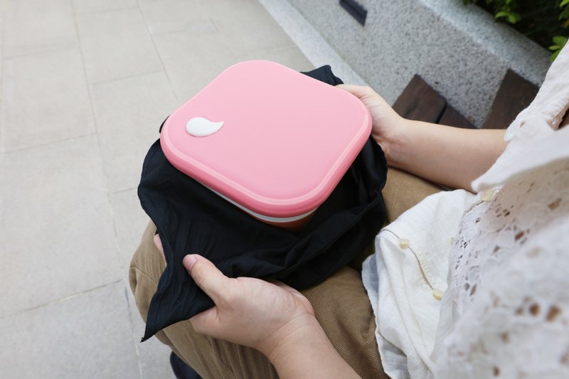 【dr.Si Silicon Treasures】Satisfying box - with dish (with towel) low power microwave - Lunch Boxes - Silicone Pink