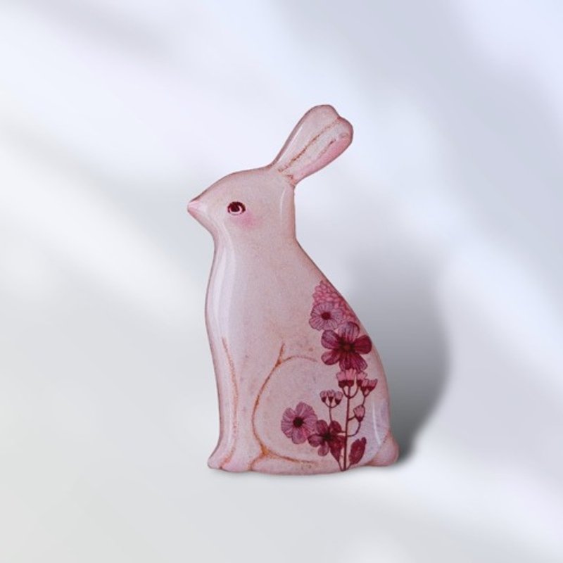 Flower Rabbit Brooch - Brooches - Plastic 