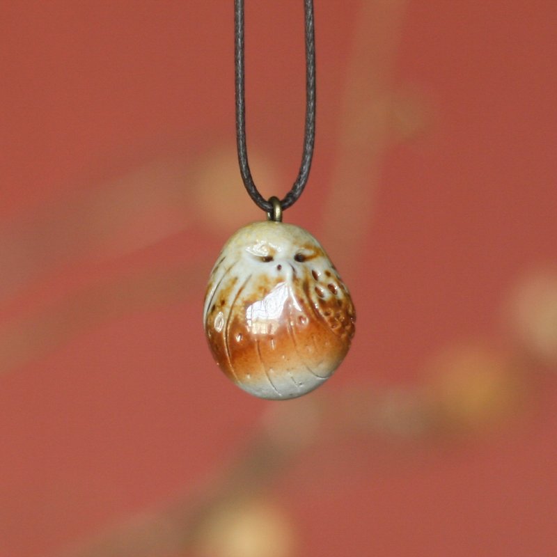 Firewood Pottery Essential Oil Necklace Pensive Owl - สร้อยคอ - ดินเผา สีนำ้ตาล