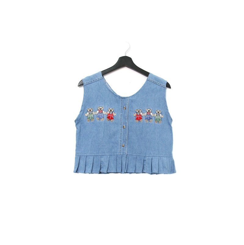 Back to Green-丹寧刺繡背心 6隻小熊  dv-05/ /vintage vest - 背心/無袖上衣 - 棉．麻 