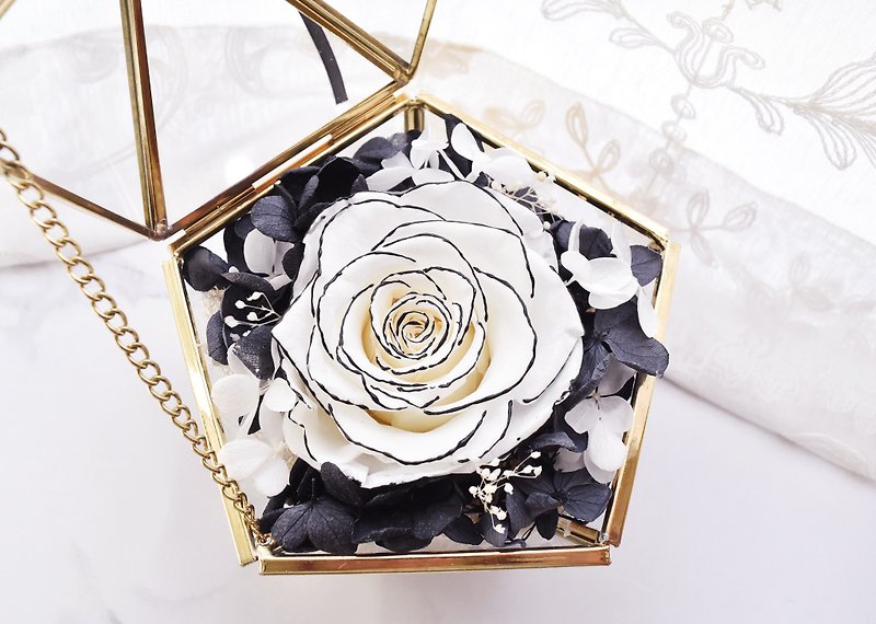 白黒ダイヤモンドガラス宝箱、不滅の花、永遠の花、バラ、プロポーズ、バレンタインデー、記念日ギフト - 観葉植物 - 寄せ植え・花 ブラック