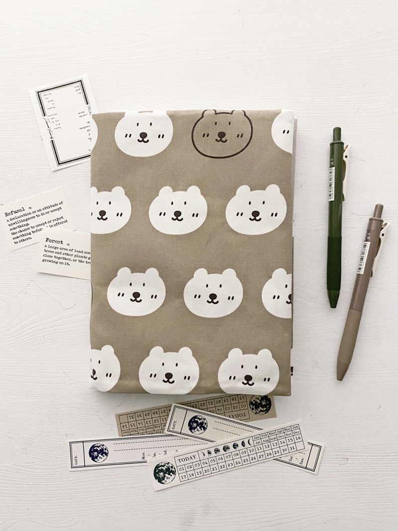 hairmo big bear handmade book jacket/book cover (notebook/diary/handbook) - Book Covers - Cotton & Hemp Khaki