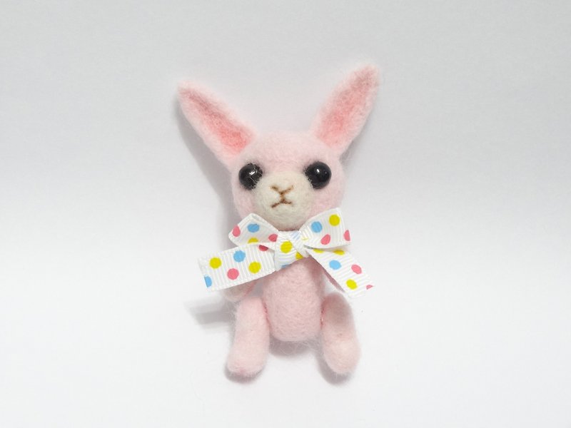 Movable Pink Rabbit - Wool felt  (key ring or Decoration) - Keychains - Wool Pink