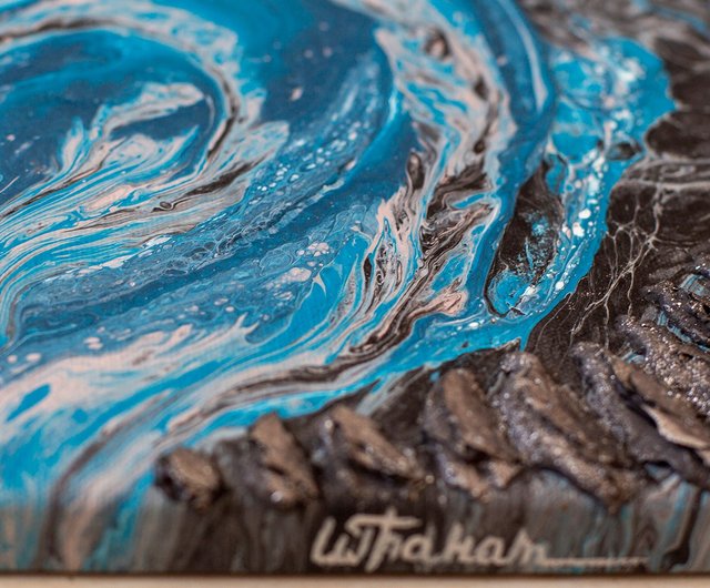 抽象芸術。アクリル。キャンバスに描いた絵画。オリジナル。青い