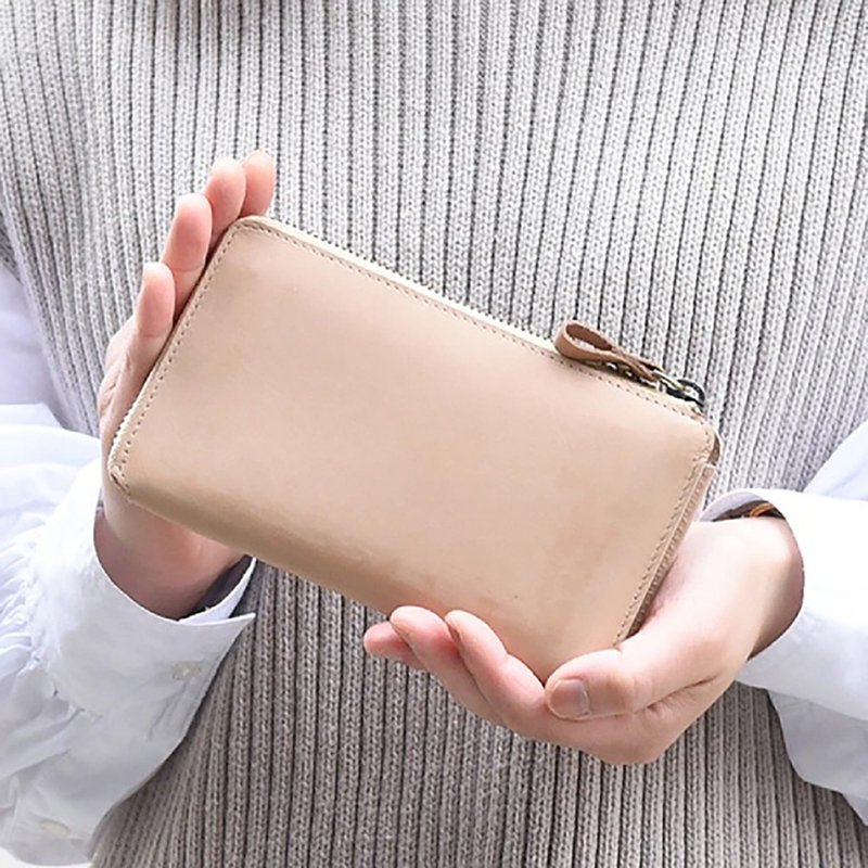 TIDY2.0 Organize your wallet. A wallet you can grow yourself. All-leather long L-shaped zipper wallet. Personalized Natural - กระเป๋าสตางค์ - หนังแท้ สึชมพู