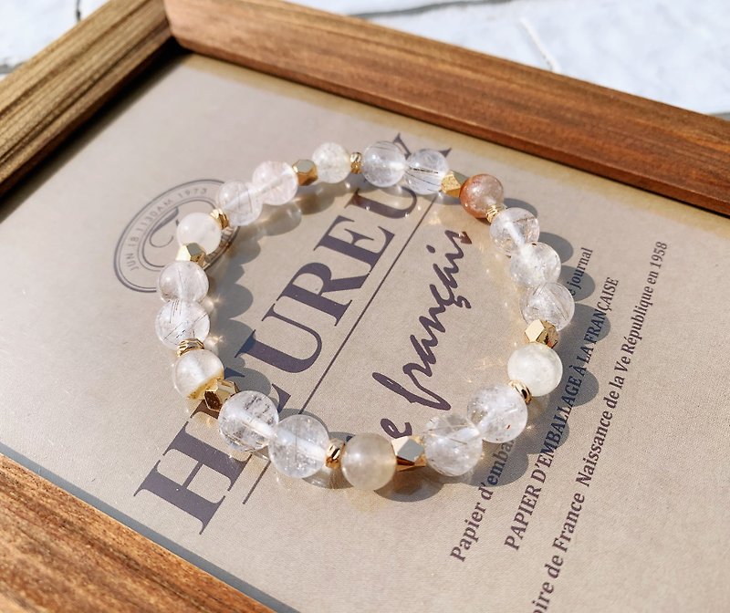 Silver hair crystal/white hair crystal/melaleuca ghost hand-made design energy crystal bracelet - Bracelets - Crystal 