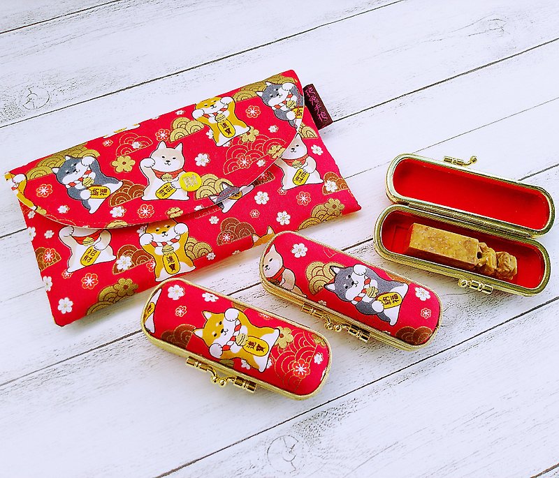 Limited edition Jinshan Lucky Dog red envelope bag stamp mouth gold box stamp mouth gold bag key ring passbook bag - Chinese New Year - Cotton & Hemp Red