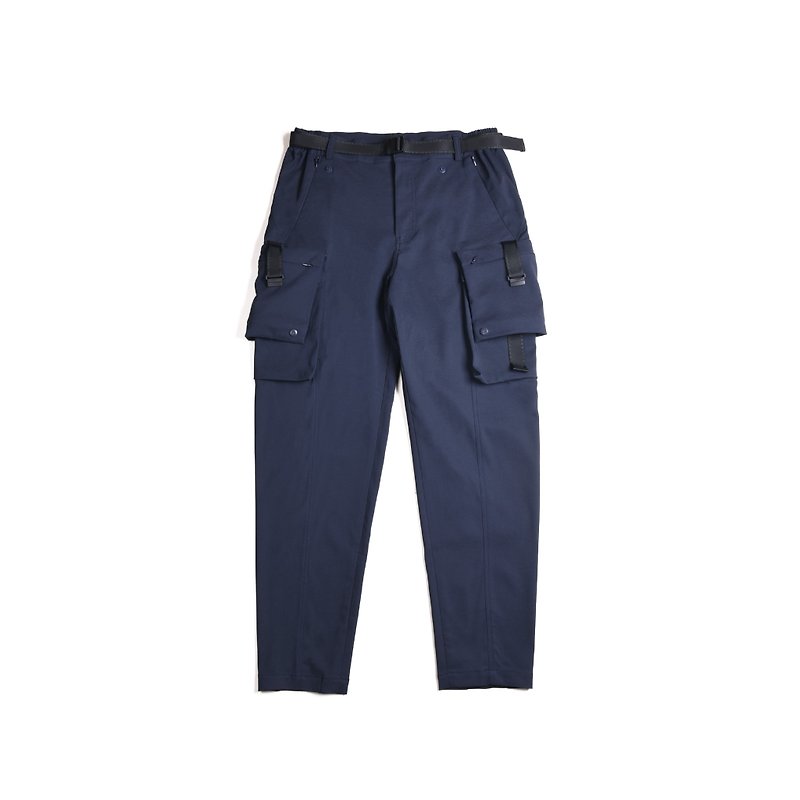 oqLiq - AdHeRe - Functional roll multi-pocket harness pants (late night blue) - กางเกงขายาว - วัสดุอื่นๆ สีน้ำเงิน