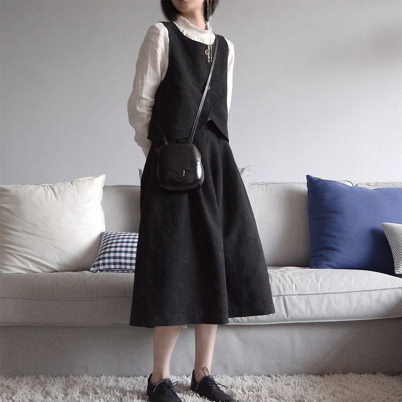 Vintage Jacquard High Waist Pleated Skirt | Skirt | Cotton + Linen | Independent Brand |Sora-109 - กระโปรง - ผ้าฝ้าย/ผ้าลินิน สีดำ