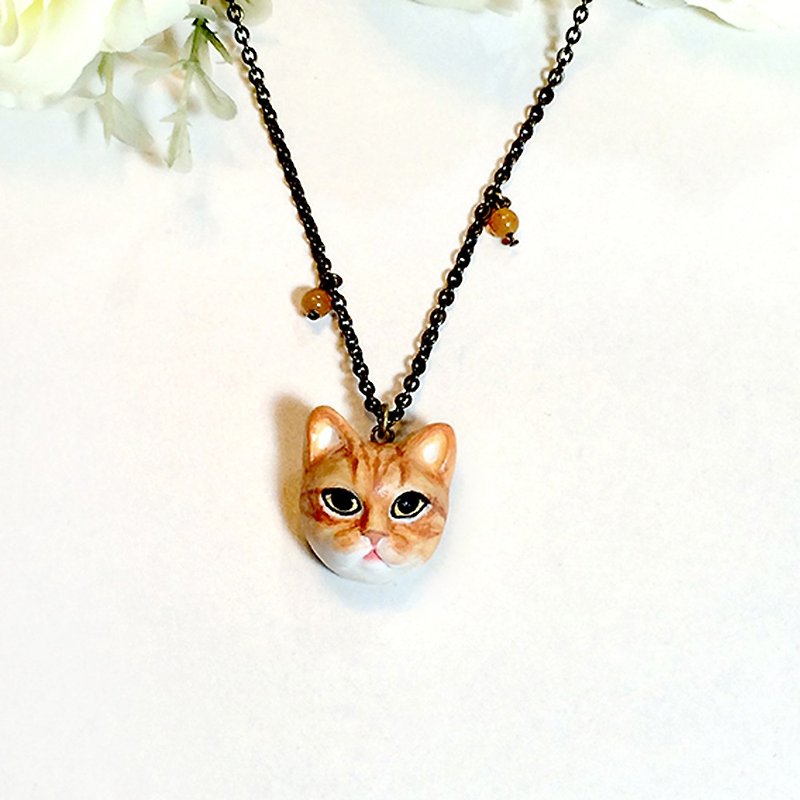 Orange cat necklace, Orange cat pendant, cat sculpture, cat lover gifts - 項鍊 - 黏土 橘色