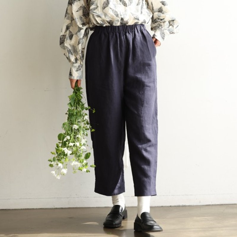 Perfect for all year round, Linen pants are ideal for long pants with a tapered silhouette, navy blue, 240504-1 - Women's Pants - Cotton & Hemp 