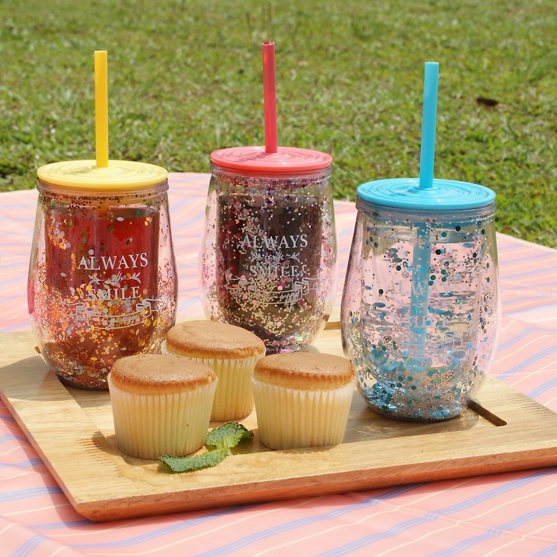 [DESTINO STYLE] Japanese double-layer curved straw cup beverage cup company product - กระติกน้ำ - พลาสติก 