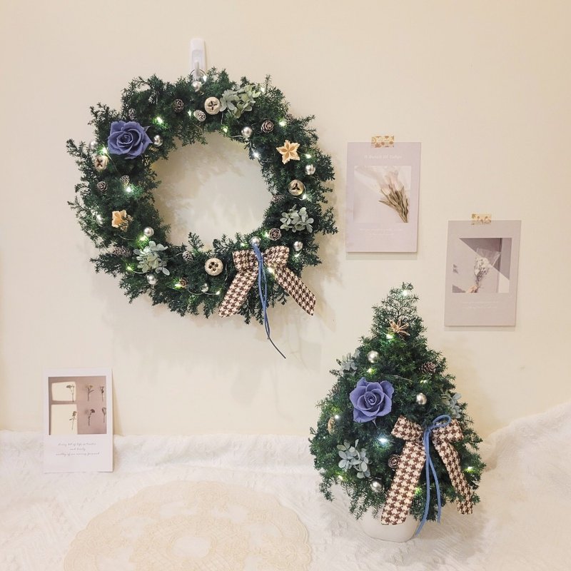 永生雪松聖誕樹擺飾_花圈_有燈_附禮盒_聖誕禮盒 - 乾燥花/永生花 - 植物．花 