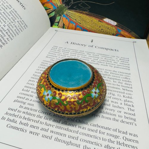 中國景泰藍銅胎掐絲琺瑯金地纏枝花朵圓盒Vintage box's 老件盒子｜其他