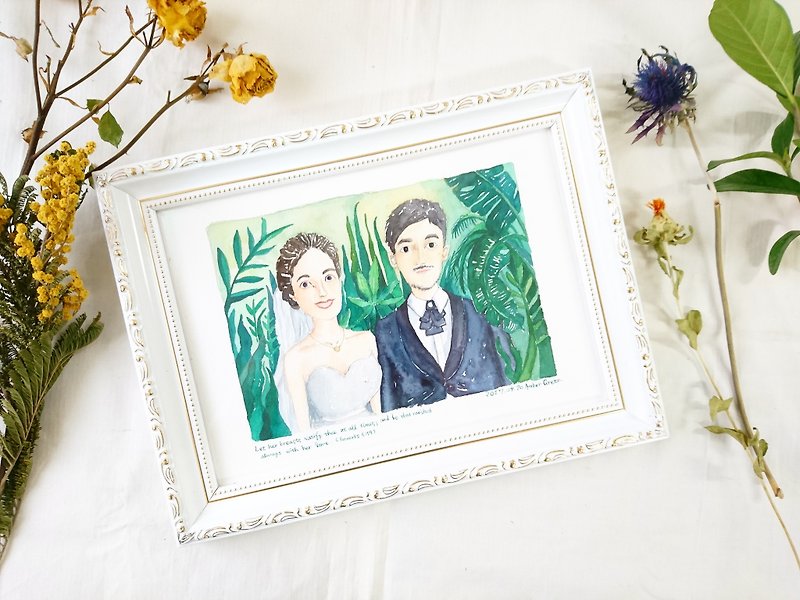 Exclusive order - ✴ couple wedding custom painting ✴ A5 size - Customized Portraits - Paper Multicolor