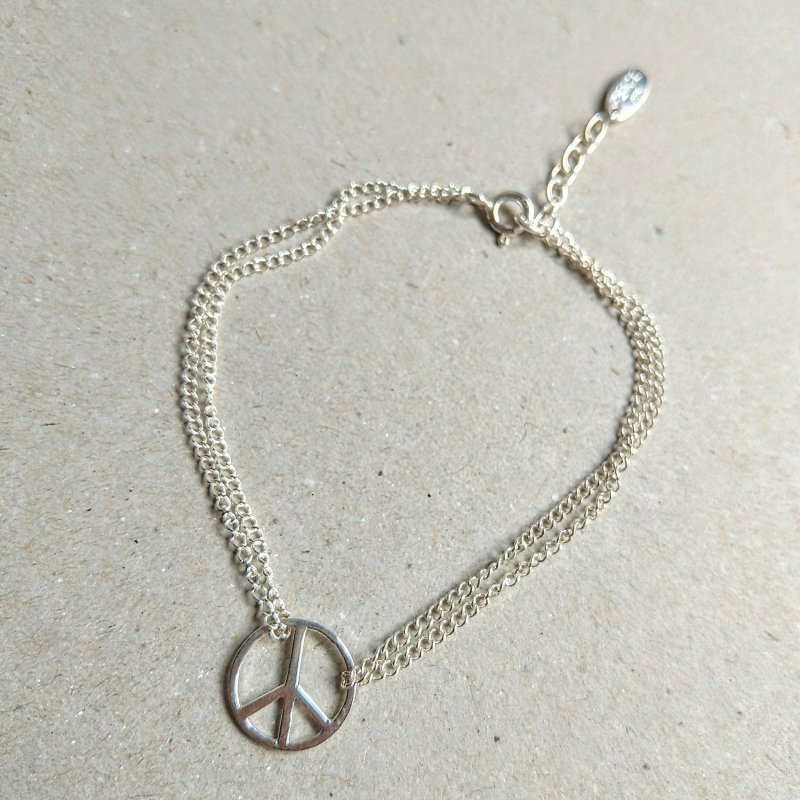 美國古董 | PEACE和平標誌符號雙鍊式925純銀手鍊 - 手鍊/手環 - 純銀 銀色
