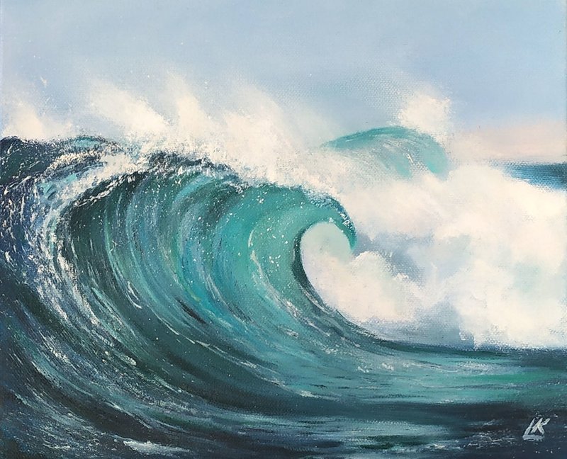 Sea Wave Oil Painting on Canvas Seascape Painting Ocean Wave Art Big Wave Art - ตกแต่งผนัง - ผ้าฝ้าย/ผ้าลินิน 