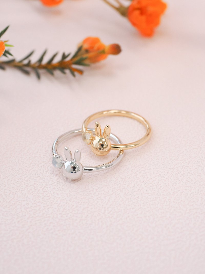 【Pinkoi x miffy】LOVE BY THE MOON Stone sterling silver ring gold/ Silver - General Rings - Sterling Silver Gold