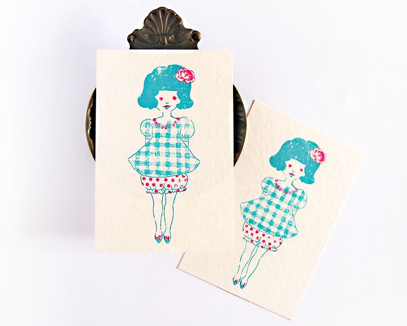 a polka dot pants girl : illustrated postcard - Cards & Postcards - Paper 