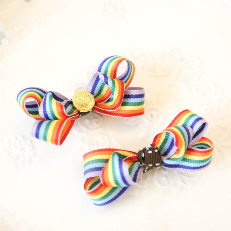 Colorful rainbow striped bow bangs clip - เครื่องประดับผม - ผ้าฝ้าย/ผ้าลินิน หลากหลายสี