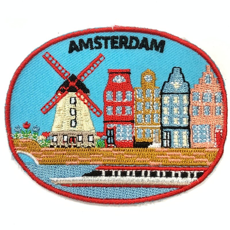 荷蘭阿姆斯特丹 背膠補丁布標 外套刺繡背膠補丁 袖標 布標 布貼 - 襟章/徽章 - 繡線 多色