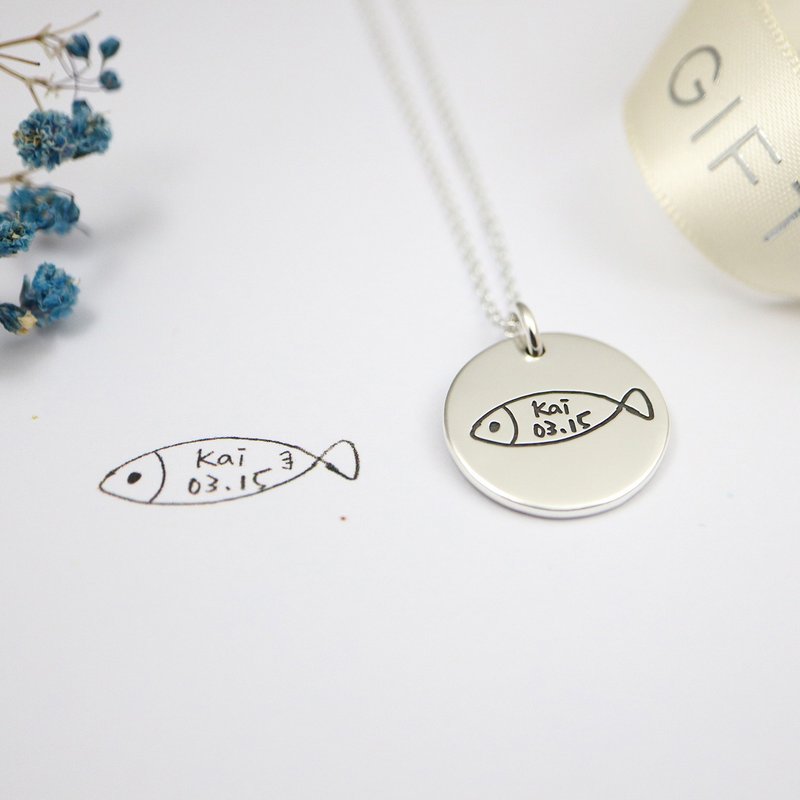 Upload your little baby children's drawing to make a unique jewelry / 925 sterling silver necklace - สร้อยคอ - เงินแท้ สีเงิน