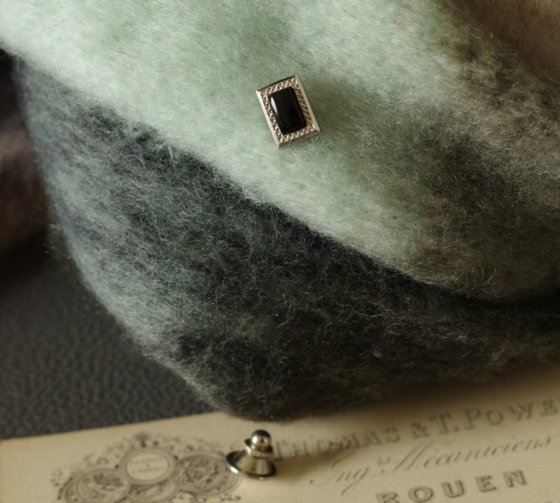 Antique silver black square plastic pop style tie pin brooch B1438 - เนคไท/ที่หนีบเนคไท - โลหะ สีเงิน