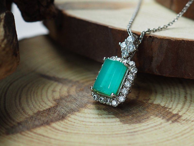 Taiwan Sapphire Series||Classic Taiwan Sapphire|| 925 Silver Diamond Necklace - สร้อยคอ - เงิน สีเขียว