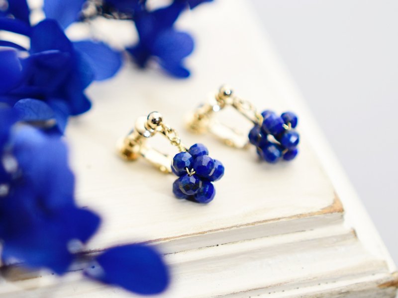【ピアス・イヤリング】ラピスラズリ 青色の実 金平糖 - 耳環/耳夾/耳骨夾 - 半寶石 藍色