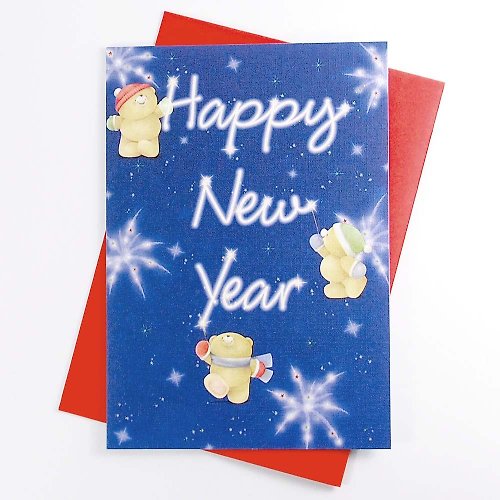 205剪刀石頭紙 熊熊玩仙女棒慶祝新年 耶誕卡片【Hallmark-卡片 New Year系列】