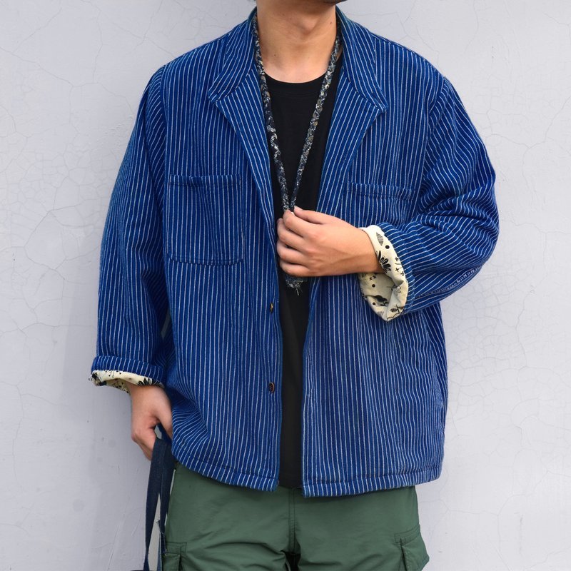 Limited plant blue dyed shirt hand-stitched jacket - Men's Shirts - Cotton & Hemp Blue