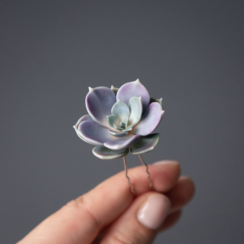 Echeveria Perle Von Nurnberg hairpin, 1 piece - เครื่องประดับผม - วัสดุอื่นๆ สีน้ำเงิน