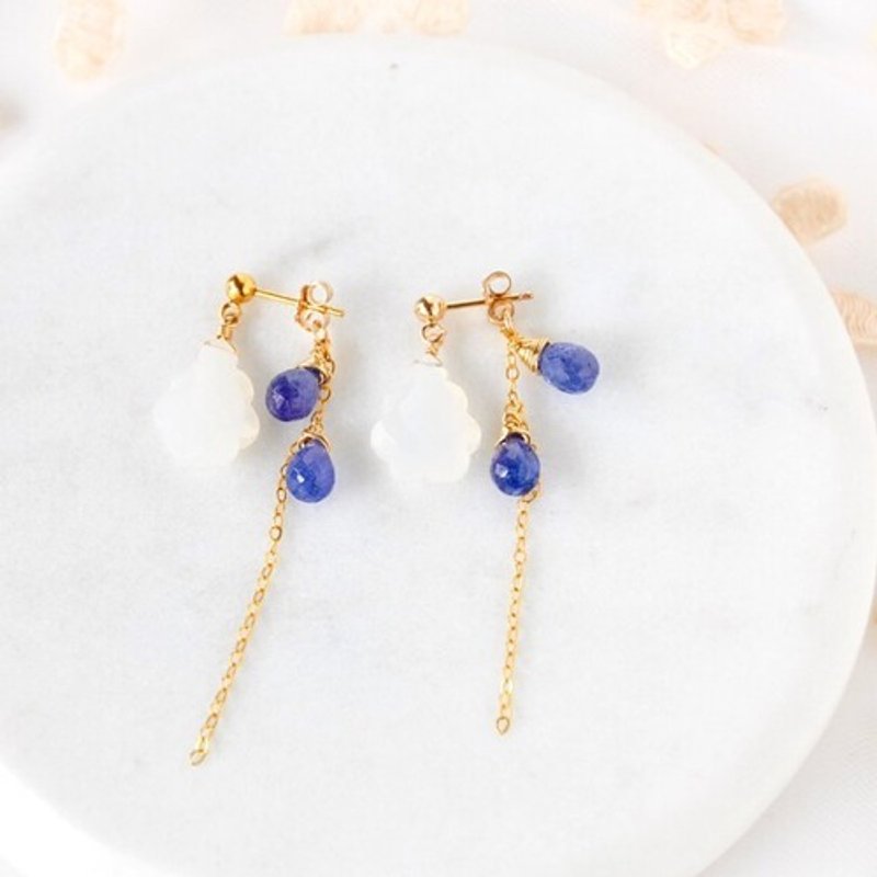 14kgf/tanzanite x white onyx carving 2WAY stud earrings - Earrings & Clip-ons - Gemstone 