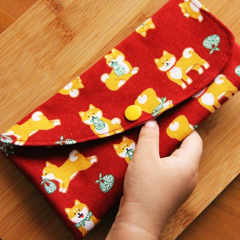 2018 puppy Shiba Inu red bag - hand made red bag storage bag - Wallets - Cotton & Hemp Red