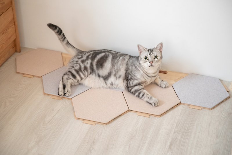 Hexagonal Cat Scratch Board/ Floor Mat/ Wall Decoration - Scratchers & Cat Furniture - Wood Brown
