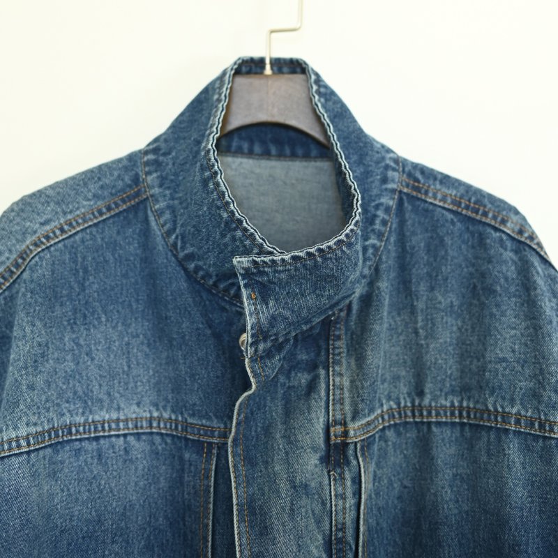 漸層刷色-休閒寬鬆牛仔外套-單寧藍色 - 女大衣/外套 - 棉．麻 藍色