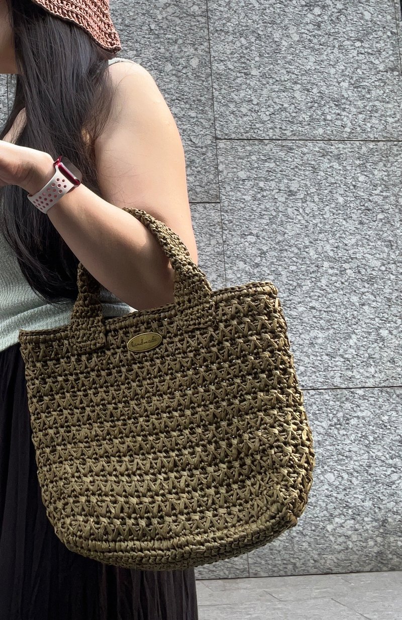 Ziwusuo-Raffia woven bag (rock brown) [normal handle] (pre-order) handbag/customized - กระเป๋าแมสเซนเจอร์ - กระดาษ 