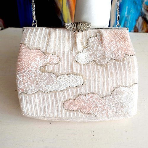Japanese antique white cherry blossom pink cloud hand beaded