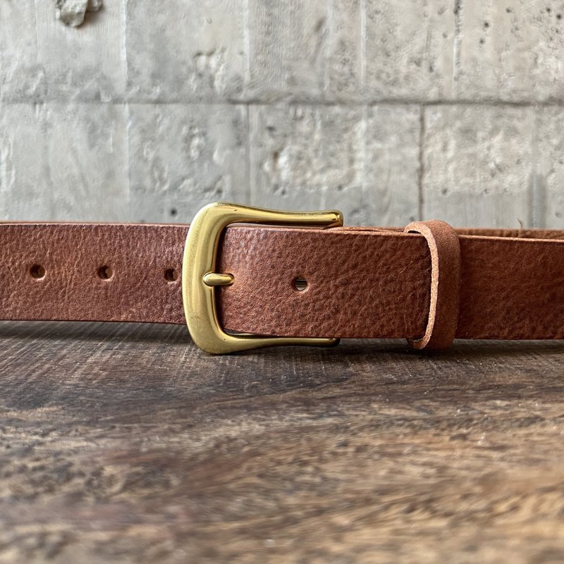 3.5cm wide heavy horseshoe head thick belt_aged coffee vegetable tanned cow leather [LBT Pro] - Belts - Genuine Leather Brown