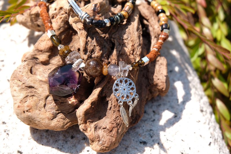 Crystals with fabric woven 2 ways necklace and bracelet - สร้อยคอทรง Collar - คริสตัล สีนำ้ตาล